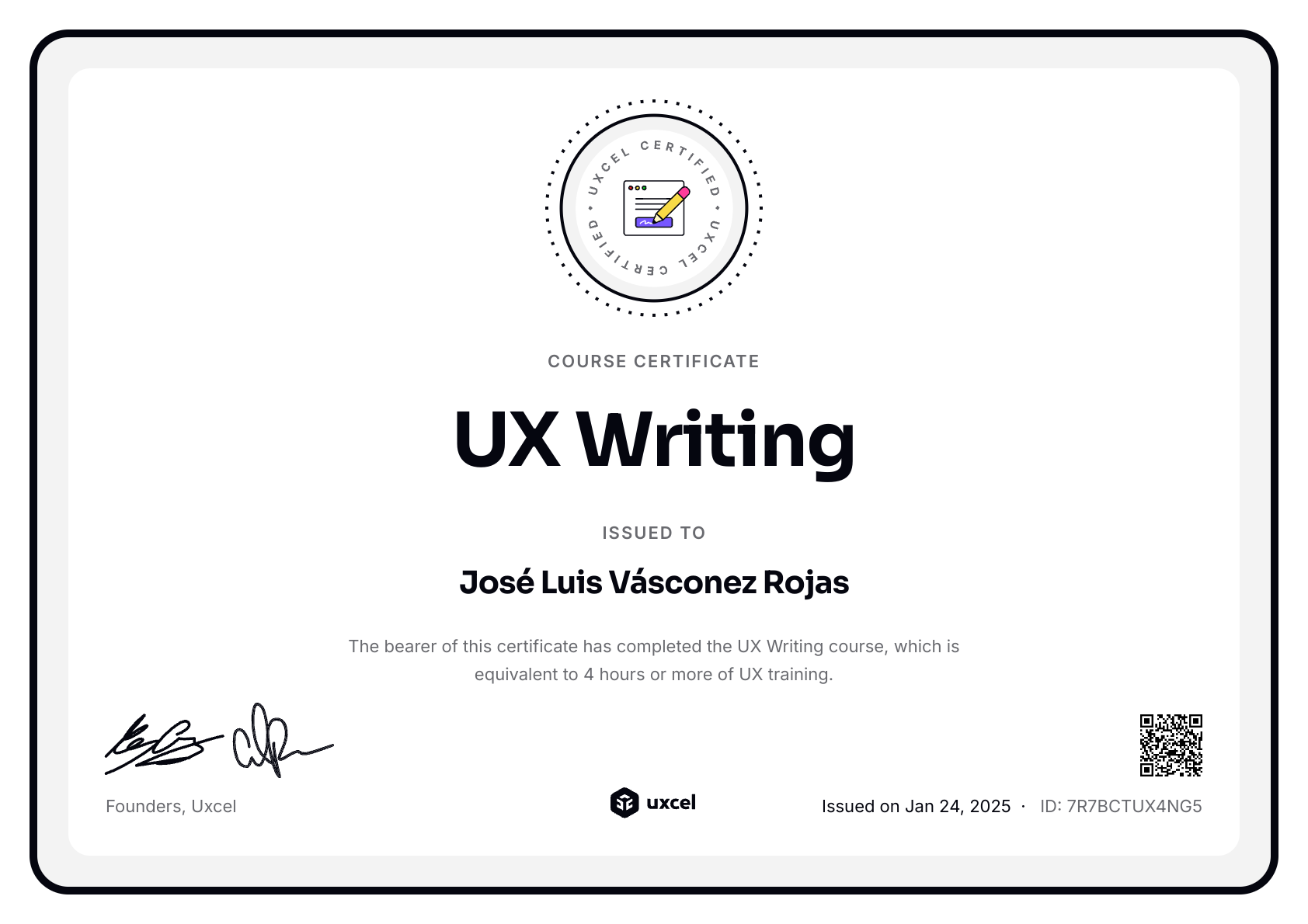 José Luis Vásconez Rojas's certificate